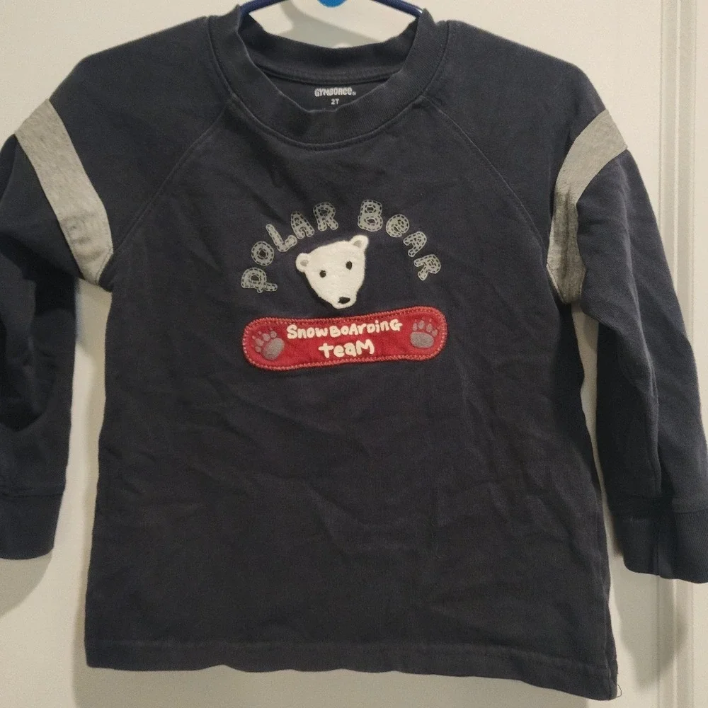 Gymboree Boys 2T Navy Polar Bear Snowboarding Team Raglan Long Sleeve Sweatshirt